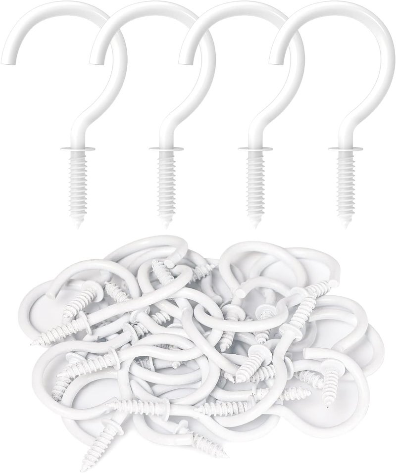 RELBRO Screw Hooks, 1-1/4 Inch Metal Screw in Cup Hooks, White, 50 Pcs - Image 1